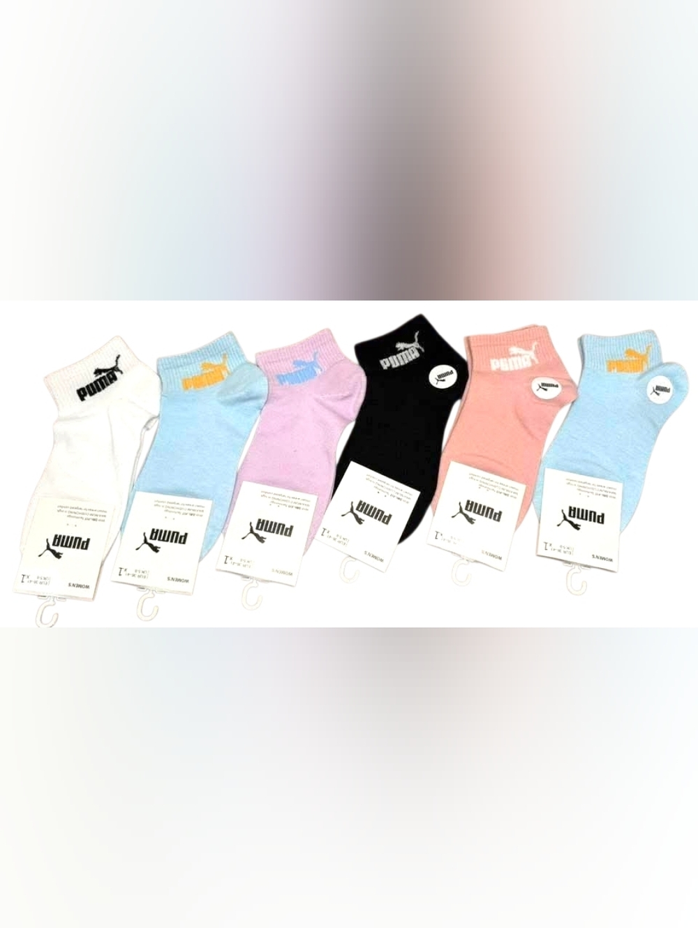 ❌Puma Low-Cut Ankle Socks Bundle - White, Light Blue, Lavender, Black, Peach